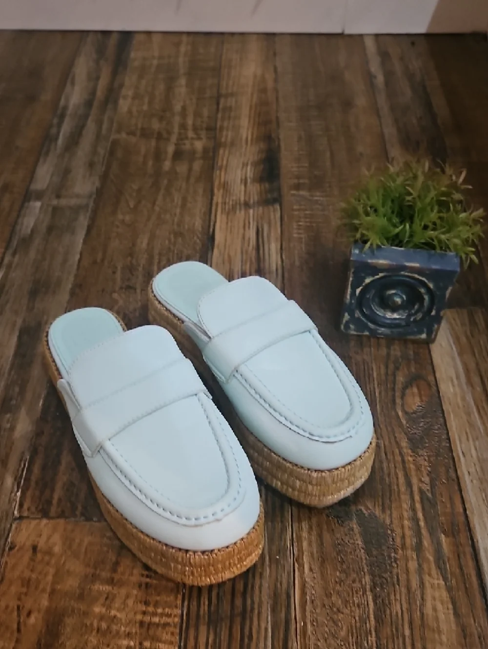 Mint Leather Platform Espadrille Mule‎